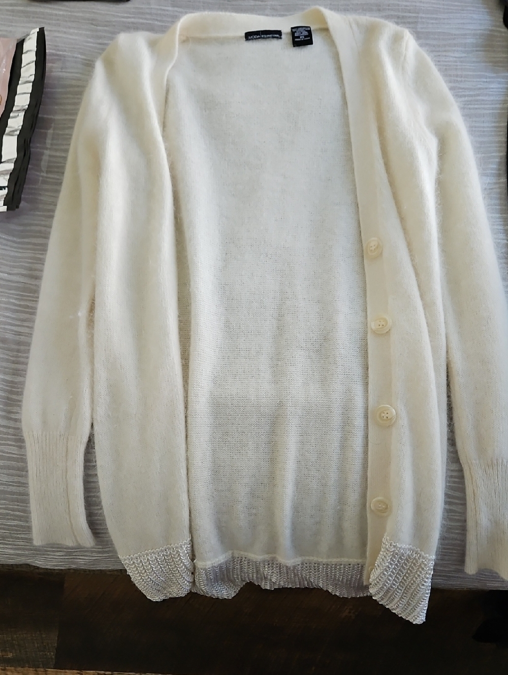 Vintage/Y2K Moda International Cream Long-line Angora Button Cardigan